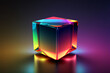Cube with glowing neon lights. Futuristic technology visualization. 3D rendering illustration