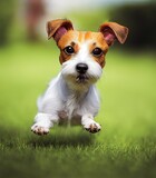 Fototapeta Zwierzęta - Jack Russell Terrier dog running in a garden