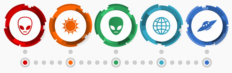 Poster - Alien vector icon set, ufo concept flat design buttons, infographic template