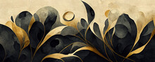 Background With Circles, Black And Gold Background, Grass Swirls, Background, Luxury, Business, Gold, Black, Banner, Invitation, Illustration, Digital