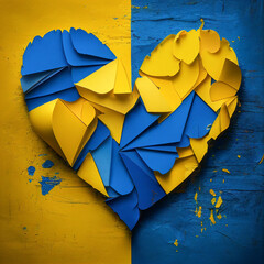 Wall Mural - heart shape with ukraine flag colors made with paper