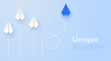 Paper Planes Flying Forward. Leadership, Success, Finding New Way And Own Path Concept. Vector Illustration