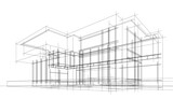 Fototapeta Paryż - Concept architectural 3d illustration. Modern building 3d rendering