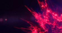 Futuristic Abstract Red Ruby Sharp Glass Crystals From Waves, Smoky Lines Magical Energy Glowing Neon Isolated On Black Background. Abstract Background. Screensaver