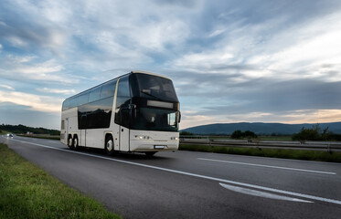 Wall Mural - White Bus on the country highway road road