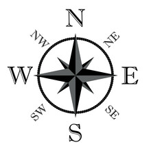 Compass Rose Icon With Capital Letters Of Cardinal And Ordinal Directions