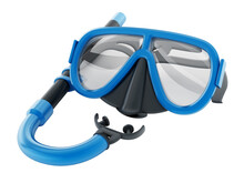 Snorkel and diving mask on transparent background.
