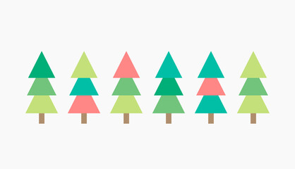 Wall Mural - cute christmas trees pastel colors icons set.