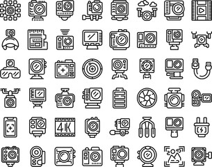 Poster - Camera go pro icons set outline vector. Action camera. 4k cam