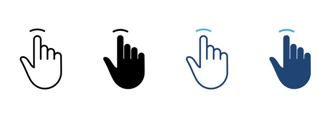 Poster - Tap Gesture Line and Silhouette Color Icon Set. Hand Cursor of Computer Mouse Pictogram. Pointer Finger Click Press Touch Symbol Collection on White Background. Isolated Vector Illustration