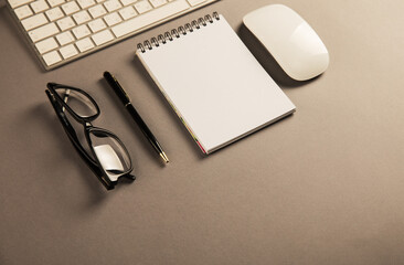 Wall Mural - Keyboard, glasses and notepad