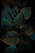 3d Rendered Vertical Illustration Of Green Leaves With Golden Borders Isolated On A Black Background