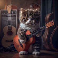 Kitty Cat Playing Guitar, Generative Art