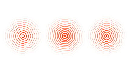 red concentric ripple circles set. sonar or sound wave distorted rings collection. epicentre, target