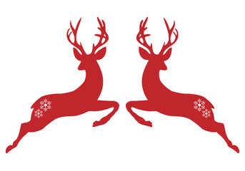 Wall Mural - Red Christmas deer, reindeer with ornaments, design for Christmas cards, illustration over a transparent background, PNG image