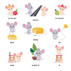 Poster - Little Mouse and English Language Preposition for Educational Activity Vector Set