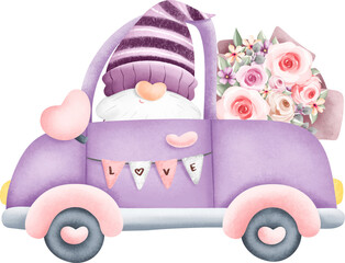 Wall Mural - Valentine Gnomes Clipart. Watercolor illustration.