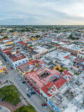 Fototapeta Las - Aerial view of Campeche downtown at sunset. Campeche, Mexico. Panorama.