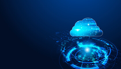 Poster - Abstract Cloud Storage In the online network system, digital, high security On a black and blue background.