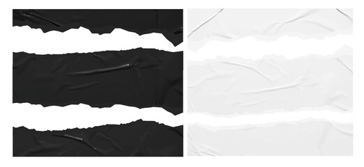 Poster - Set of Torn black and white Stickers paper mock up blank banners tags labels template design, isolated on white background