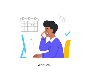 Aufkleber - person during work calls. male entrepreneur in workplace, holding smartphone and communicating with 