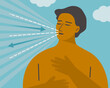 A man breathing fresh air outdoor. flat vector illustration.