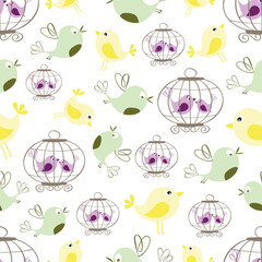 Wall Mural - Cute Bird Seamless Pattern Background Wallpaper