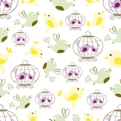 Wall Mural - Cute Bird Seamless Pattern Background Wallpaper