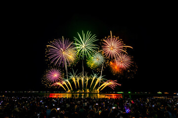 The international firework festival in Pattaya 2022 on the beach at Pattaya in Thailand