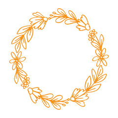 Poster - Round flower frame in minimalist boho and vintage hand drawn illustration for design element.	