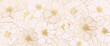 Luxury golden wild flower line art background vector. Natural botanical elegant flower with gold line art. Design illustration for decoration, wall decor, wallpaper, cover, banner, poster, card. 