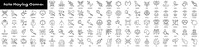 Set Of Outline Role Playing Games Icons. Minimalist Thin Linear Web Icon Set. Vector Illustration.