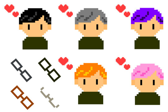 ハートマークと男性　左分け　その2　ドット絵
アイコンセット