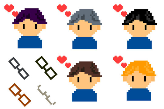 ハートマークと男性　右分け　その2　ドット絵　アイコンセット