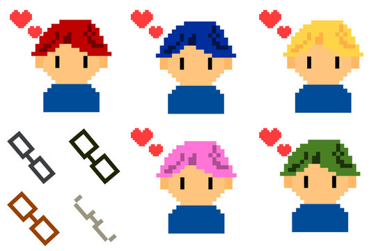 ハートマークと男性　右分け　その1　ドット絵　アイコンセット