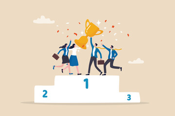 Wall Mural - team success win together, teamwork or collaboration to achieve goal together, group winner or team 