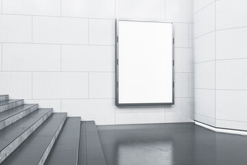Aufkleber - Empty white mock up frame in underground with stairs. Commercial ad concept. 3D Rendering.