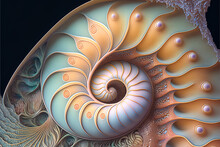 Fiction Nautilus Shell, Nautilus Background, Pastel Beautiful Colored Nautilus, Spirale, Fractal, Background, Illustration, Digital
