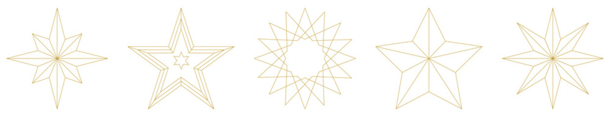 Wall Mural - set of gold christmas stars. line art style. vector illustration isolated on white background