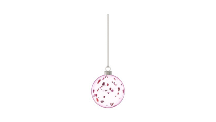 Wall Mural - romantic glossy pink transparent glass christmas ball with flying red pink purple love hearts hangin