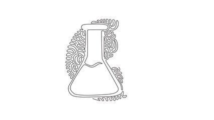Poster - Animated self drawing of continuous line draw chemistry laboratory glassware. Graduated lab tube, beaker, flask. Equipment for chemical test. Swirl curl circle style. Full length single line animation