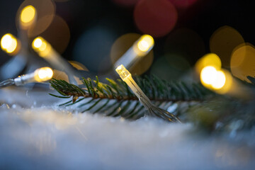 Poster - christmas string lights in snow