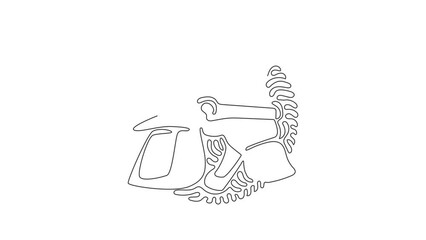 Poster - Animated self drawing of continuous one line draw red firefighter helmet with protective glass. Equipment for firefighter or volunteer. Swirl curl circle style. Full length single line animation