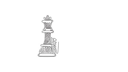 Poster - Self drawing animation of single line draw figures of wooden chess on chessboard. King, queen of opposing team's. Composition for tourney. Swirl curl style. Continuous line draw. Full length animated