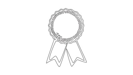 Poster - Animated self drawing of single continuous line draw gold medal, winner award. Circle awards with ribbons and numbers one icon. Achievement symbol. Swirl curl style. Full length one line animation