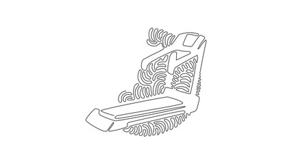 Poster - Self drawing animation of single line draw professional treadmill with incline. Professional gym equipment, running treadmill. Swirl curl circle style. Continuous line draw. Full length animated