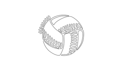 Poster - Self drawing animation of single one line draw leather volleyball. Volleyball ball sports activity play competition tournament. Swirl curl circle style. Continuous line draw. Full length animated