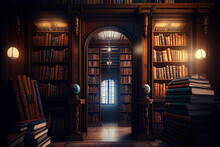 3d Rendering Library Old Books On Shelves Isolated