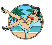 Colour Vintage Badge With A Pin Up Girl In A Wineglass