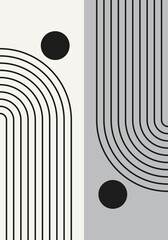 Poster - Abstract geometric minimalist artwork. Mid century modern and Bauhaus inspired retro poster with an arch and circle. Modern trendy black and white wall art with simple shapes.